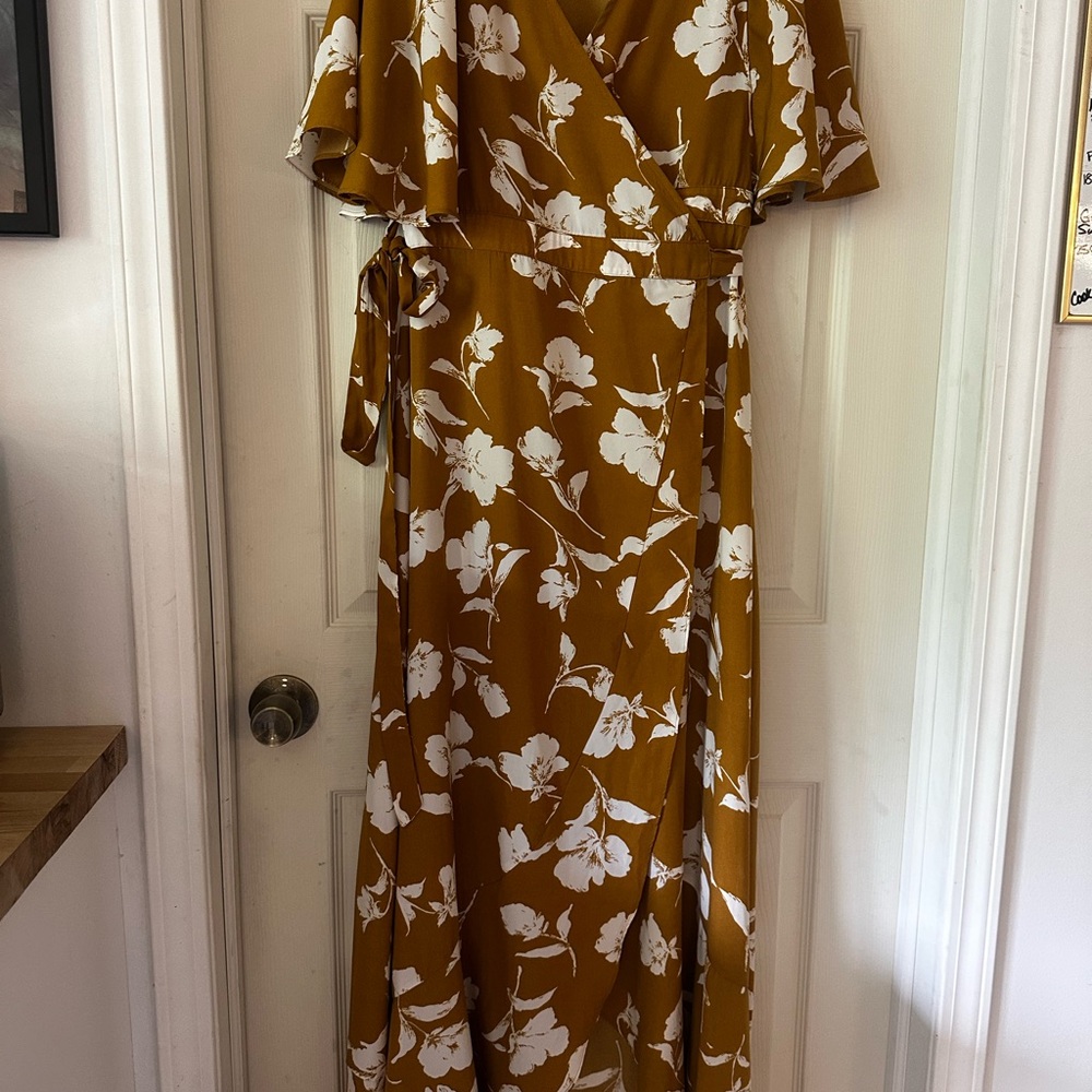 Floral Wrap Dress in Mustard and White